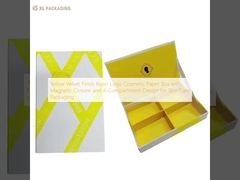 Yellow Velvet Finish Resin Logo Cosmetic Paper Box with Magnetic Closure and 4-Compartment Design für Hautpflege-Verpackungen