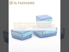 Blaue Marmorkarton-Schublade Schmuckschachtel mit Bandbogen Luxus-Armband Verpackung Samtbezug & Goldfolie Akzente Elegante Geschenkbox für Brautjungfern Geburtstage & Premium Schmuck
