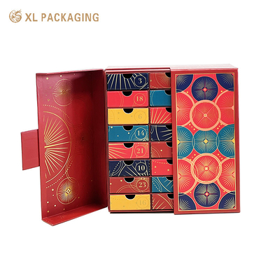 OEM Luxus Vollgoldfolie Urlaub Adventskalender Karton Kollektion Geschenkpapier-Box Set mit 24pcs kleinen Schubladen
