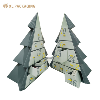 kaufen XL Packaging Custom Packaging Box Factory Countdown to Christmas mit luxuriösem Schenken Exquisiter 12/14-Schubladen-Weihnachtsbaum-Adventskalender Custom Drawer Box Verpackung mit Goldfolienakzenten Online-Herstellung