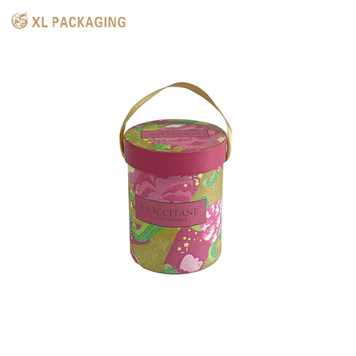 kaufen XL Verpackung Kundenspezifische Verpackungsbox Fabrik Rosa Kosmetik Papiertube Gesichtscreme Papierzylinder Verpackung mit Schleifenbandgriff Online-Herstellung