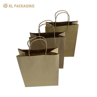 kaufen Custom Logo recycelte Kraft-Einkaufstaschen mit verdrehten Papiergriffe und biologisch abbaubarem Material Online-Herstellung