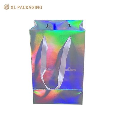 kaufen Custom Logo Printing Kleingröße Holographische Werbung Glitter Hologramm Silberfolie Geschenkträger Papiertüte für Schmuck Online-Herstellung