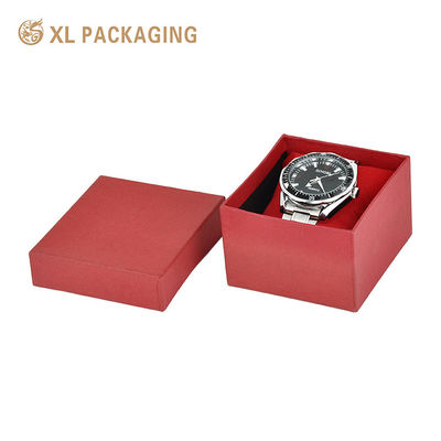 kaufen Benutzerdefinierte starre Deckel- und Boden-Uhren-Geschenkbox, 2 mm Hartpappe rote strukturierte Spezialpapier-Uhrenverpackungsbox mit Samteinsatz Online-Herstellung