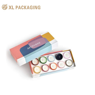 kaufen Benutzerdefinierte faltbare flache Geschenkbox für Kerzen, 2-teilige Papierbox aus 350 g/m² weißem Karton, matte Laminierung, 10-Kammer-EVA-Einsatz für Kerzenverpackung, OEM OD Online-Herstellung