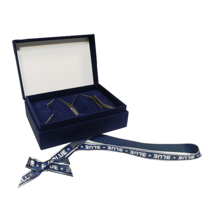 kaufen Luxury Blue Velvet Gift Box Ribbon Bow Custom Logo Foil Stamping For Jewelry Online-Herstellung