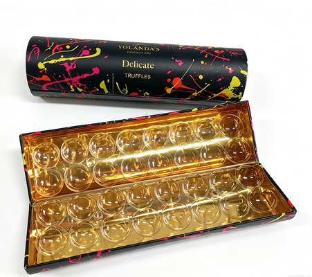 kaufen Schalenform Schokoladenbox Gold innen lebensmittelechte Schale mit schickem Folien-Logo-Druck Online-Herstellung