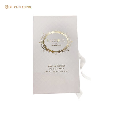 kaufen Book Shape Perfume Gift Box with White Ribbon, Embossed & Hot Stamping Gold Luxury Fragrance Packaging Box Online-Herstellung