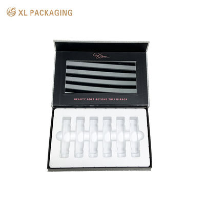 Magnetische Flip-Rigid-Box mit versteckter Magnetverschluss, großes Spiegelfenster und stoßdichtes Schaummaterial für Schönheitsampullen