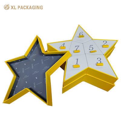 Star Shape 7-Tage-Advent-Kalender-Box mit hochwertigem Texturpapier und interaktiver Schubladenstruktur