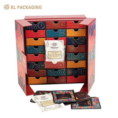 Custom Luxury 24 Schubladen Advent Kalender Box mit Vintage Goldfolie Dekoration und Flip Side Unterstützung Struktur