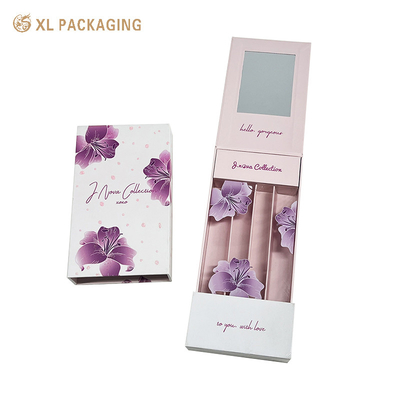 Luxuriöse, kundenspezifische Kosmetik-Box Farbiger Lippenstift Dreipack Schubladen Papierbox Kosmetische Geschenkbox mit Spiegel im Inneren