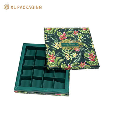 Umweltfreundliche Schokoladenverpackung mit 16 Mulden, Goldfolienlogo und Blumenmuster