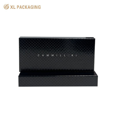 Schwarze glänzende Laminierdeckel- und Boden-Geschenkverpackungsbox mit Prägung für Schmuck