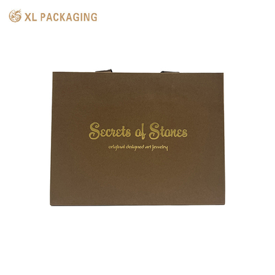Custom Logo gedruckte Geschenk Handwerk Einkaufspapierbeutel mit Griff Braun Band