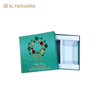 Custom Green Luxury Packaging Weihnachtsverpackung Dekoration Bogen Gold Heißstempeldeckel und Basisboxen für Kosmetik