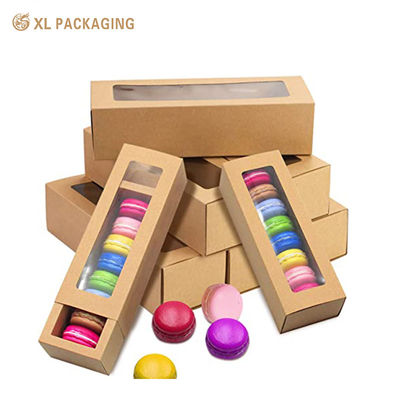 350 g/m² braune Kraftpapier-Schiebeschachtel mit Klarsichtfenster aus PET für Macarons und Kekse