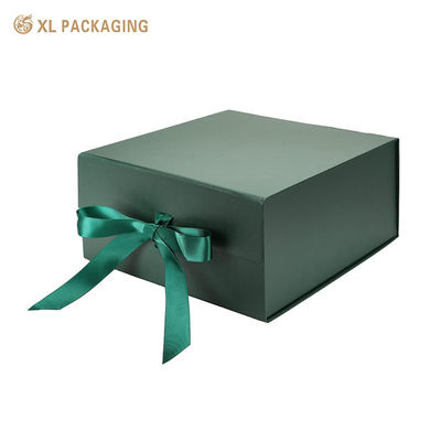 Custom Logo Dunkelgrünes Band Schließung Klappgeschenkfach Flachverpackung Verpackungskiste für Kosmetik & Geschenk