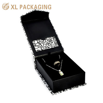 Magnetische Schmuckschachtel im Buch-Stil, V-förmige Flip-Rigid-Box mit Umschlagtasche und Samt-Einsatz für die Verpackung von Halskette-Ringen