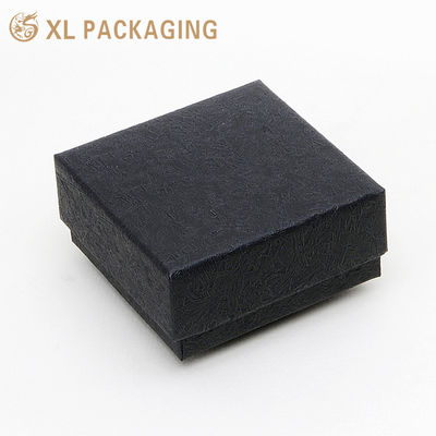 Benutzerdefinierte 2-teilige starre Deckel-Schmuckschatulle, recycelbare schwarze Kunstleder-Texturpapier-Geschenkbox mit Samtschaum-Einsatz für Ohrring-Großhandel