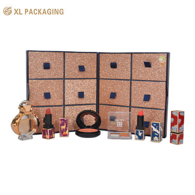 12 Schlitze Kosmetische Adventskalenderbox, runde doppelte offene Geschenkbox mit Glitter-Schubladen, maßgeschneiderte Make-up-Geschenkverpackung