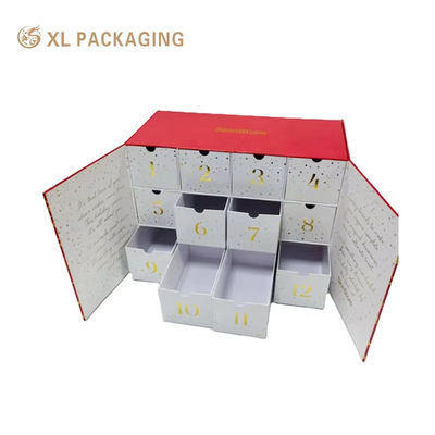 12 Schubladen Adventskalenderbox mit Magnetverschluss und heißem Goldfolie für Kosmetik und Hautpflege