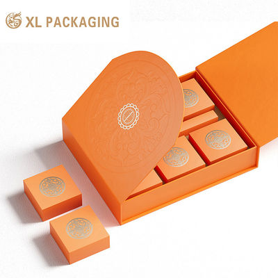 Custom Magnetische Doppeltür Luxus-Schokoladenbox mit 7 kleinen Innenkästen und orangefarbenem Aufstrichen