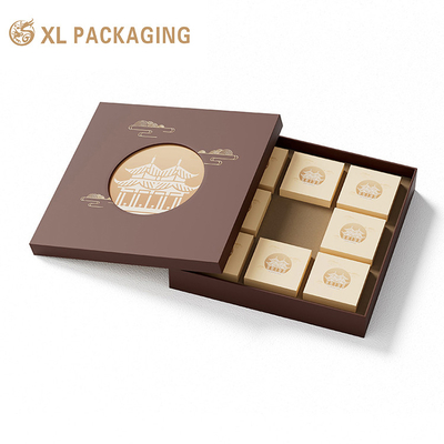 Kunstpapier Deckel Basis Box für Mondkuchen Festival Goldfolie Logo geprägt 4pcs Dessert Verpackungskiste