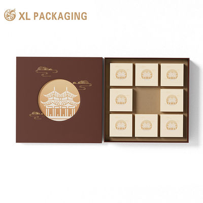 Maßgeschneiderte chinesische Mondkuchen-Geschenkbox im chinesischen Stil mit Hohlfenster, Heißfolienprägung und verdicktem, steifem Karton