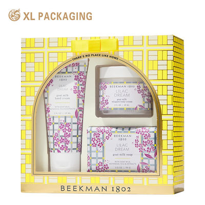 Custom Valentinstag Kosmetik-Geschenk-Box mit gekrümmten gewölbten PVC-Fenster und vorgefestigte Satin-Bogen in verstärktem starren Karton-Struktur
