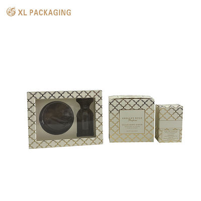 Vollglanz Goldfolie Kosmetikkarton mit großem klarem Fenster und mattem Laminationsveredelung für Parfümverpackungen