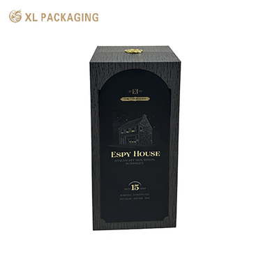  XL Verpackung Kundenspezifische Verpackungsbox Fabrik Stilvolle Scharnier Wein Geschenkbox mit goldener Metall-Namensplatte und EVA-Innenausstattung für schwarze Wein-Papierverpackung