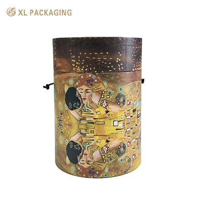 Luxuriöser runder Papier-Blumen-Geschenkkarton, hellvollfarbiger Druck, matte Folie mit Baumwollseilgriff für frische Blumensträuße