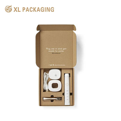 Umweltfreundliche braune Kraft-Wellpappe-Box mit individuellem Weißdruck, vorgestanzte Einlageverpackung für elektrische Zahnbürsten-Sets