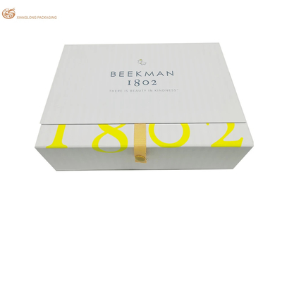 Custom Logo Metallknopf Schließung Geschenk-Papier-Box Doppeltür Hautpflege-Papier-Box mit geprägtem Logo