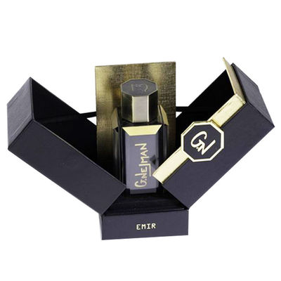Custom-Zwei-Tür-Öffnungs-Parfüm-Geschenk-Box mit Schaum-Einsatz und Logo-Platte