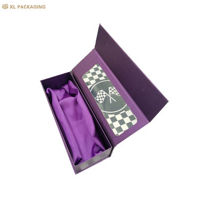 Magnetische Geschenkbox in Buchform zum Valentinstag, violette Perlglanzpapier-Fensterbox für Metall-Rosenornament-Verpackung