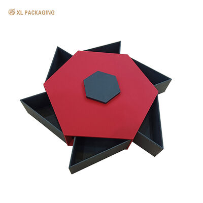 Custom Rotating Hexagonal Gift Box With 6 Triangle Drawers For Tea Coffee Skincare