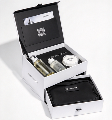 Custom Two Layers Magnetic Gift Box Skincare Set Packaging Drawer Ribbon With Magnetic Closure